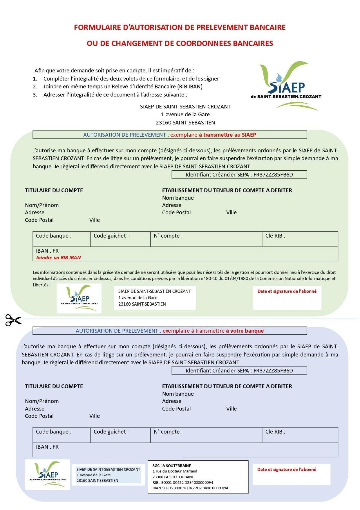 Autorisation de prelevement