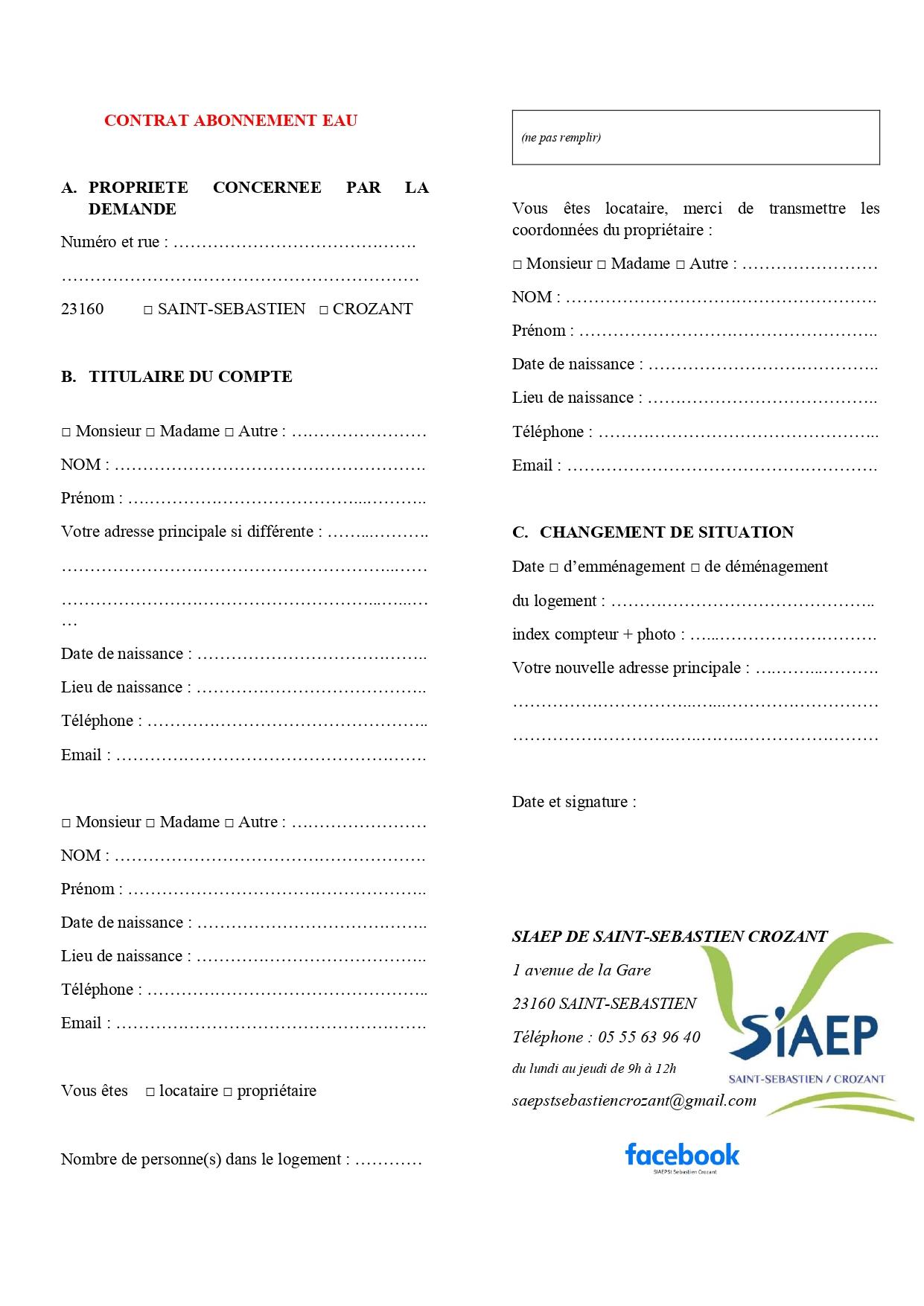 Contrat abonnement eau